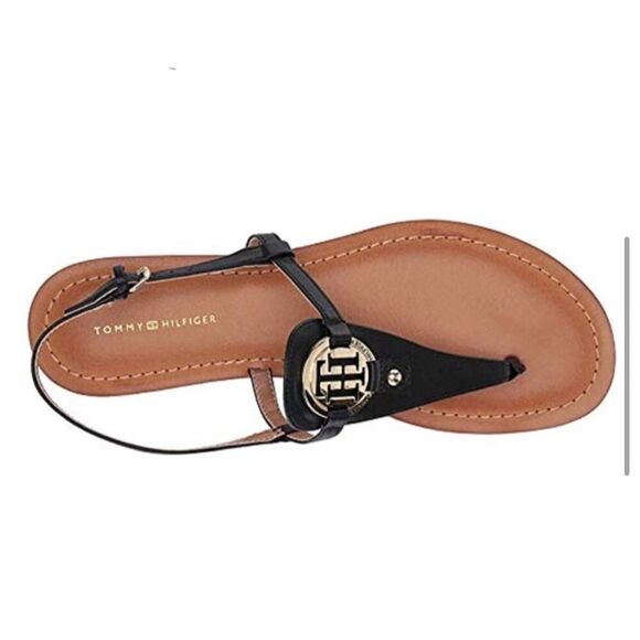 Tommy Hilfiger Garin Black Tan T-Strap Sandals - Picture 4 of 8